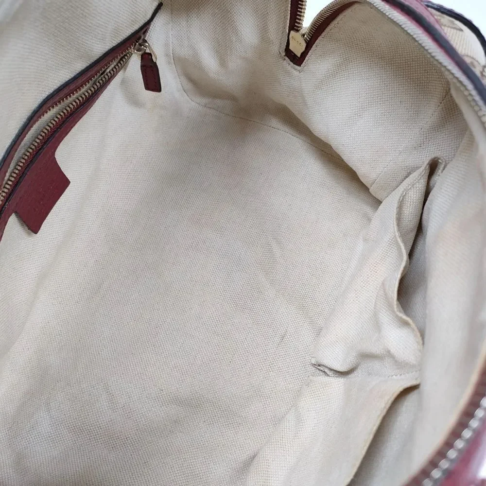 Gucci Vtg GG Beige Supreme Pink Red Web & Leather Joy Boston Tote Bag Auth Small